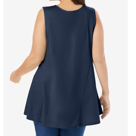 Woman Within - Sleeveless White and Navy Women's Tops, 1X 22-24 - Picture 3 of 7